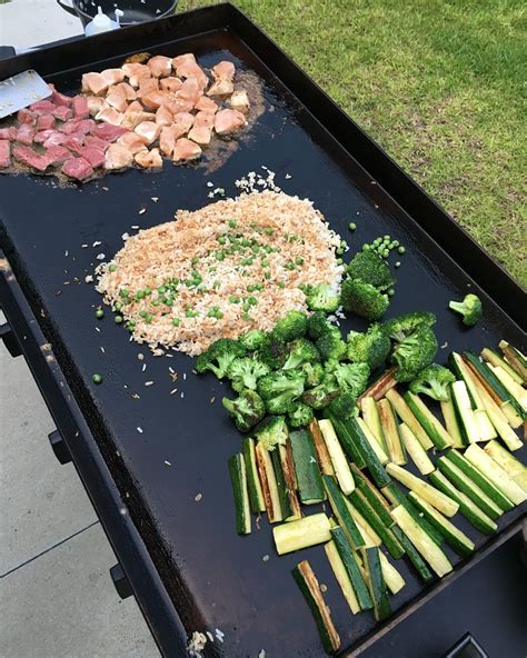 Cook the fried rice on the griddle. . Hibachi recipe on blackstone